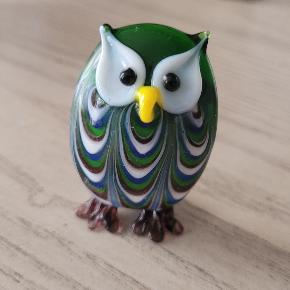 Hand Blown Glass Collectible Owl Figurine Decoration
